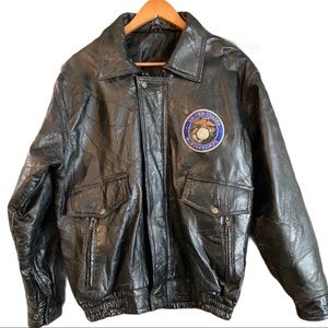 Marines Vintage Leather Embroidered Bomber Jacket